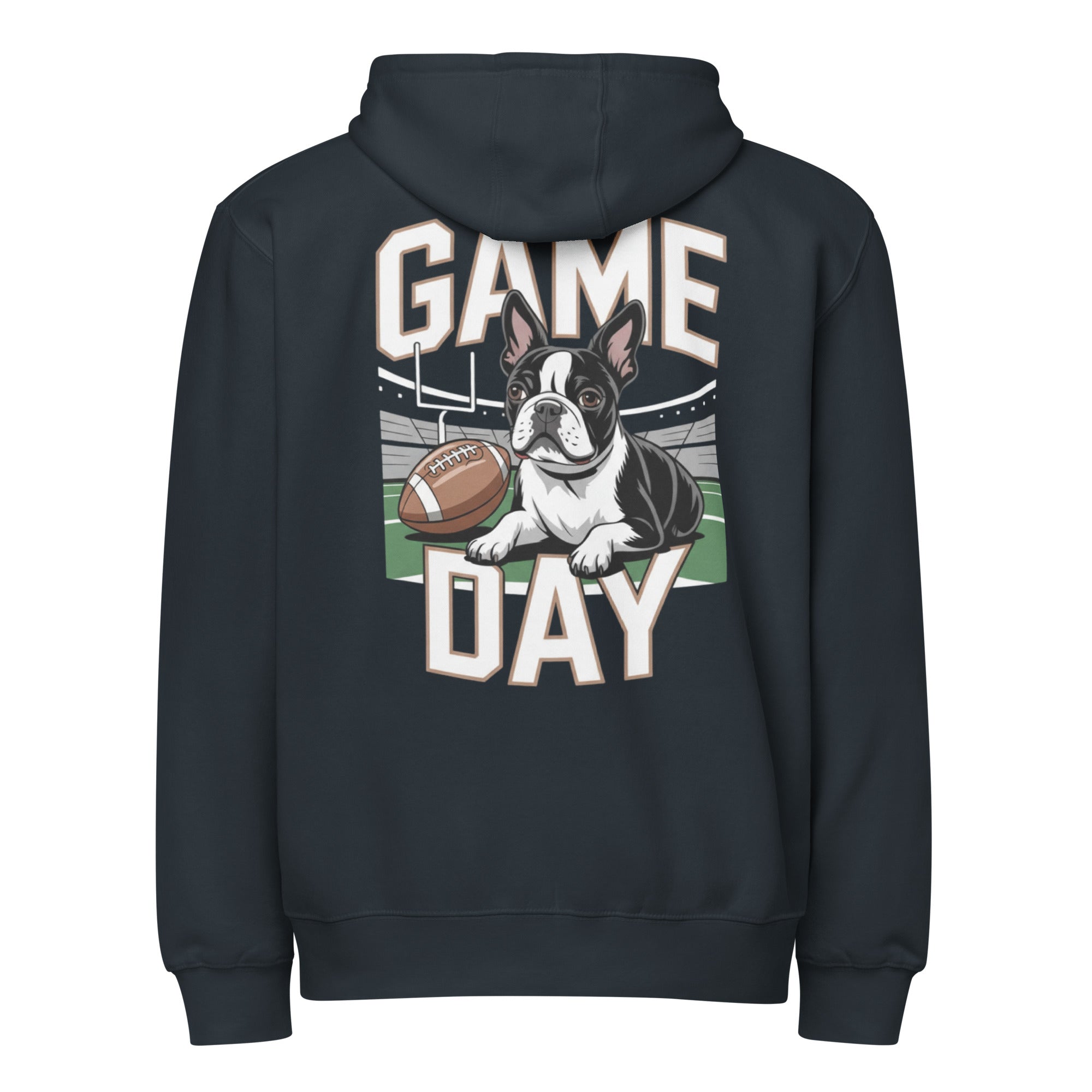 Football Boston Terrier Dog Game Day Premium Zip Hoodie . Navy