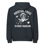 Houston, I Have So Many Problems - Funny Boston Terrier Astronaut Premium Full Zip Hoodie . Navy