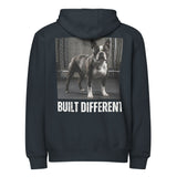 Built Different Strong Boston Terrier Dog Gym Workout Premium Full Zip Hoodie . Navy