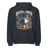 Boston Terrier Wilderness Guardian Premium Full Zip Hoodie . Navy