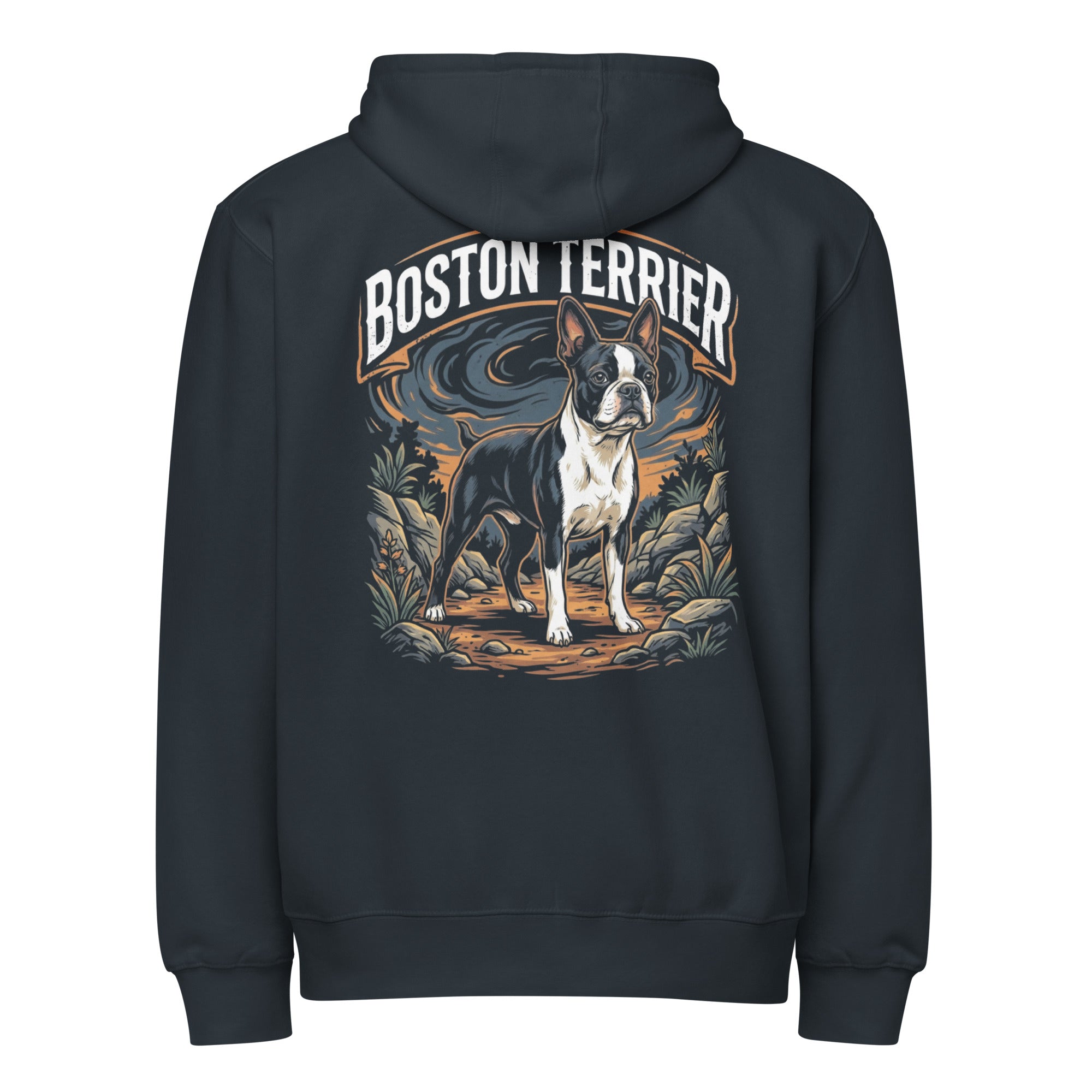 Boston Terrier Wilderness Guardian Premium Full Zip Hoodie . Navy