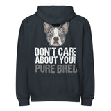Merle Boston Terrier Dog - Don't Care About Your Pure Bred Premium full zip hoodie . Navy