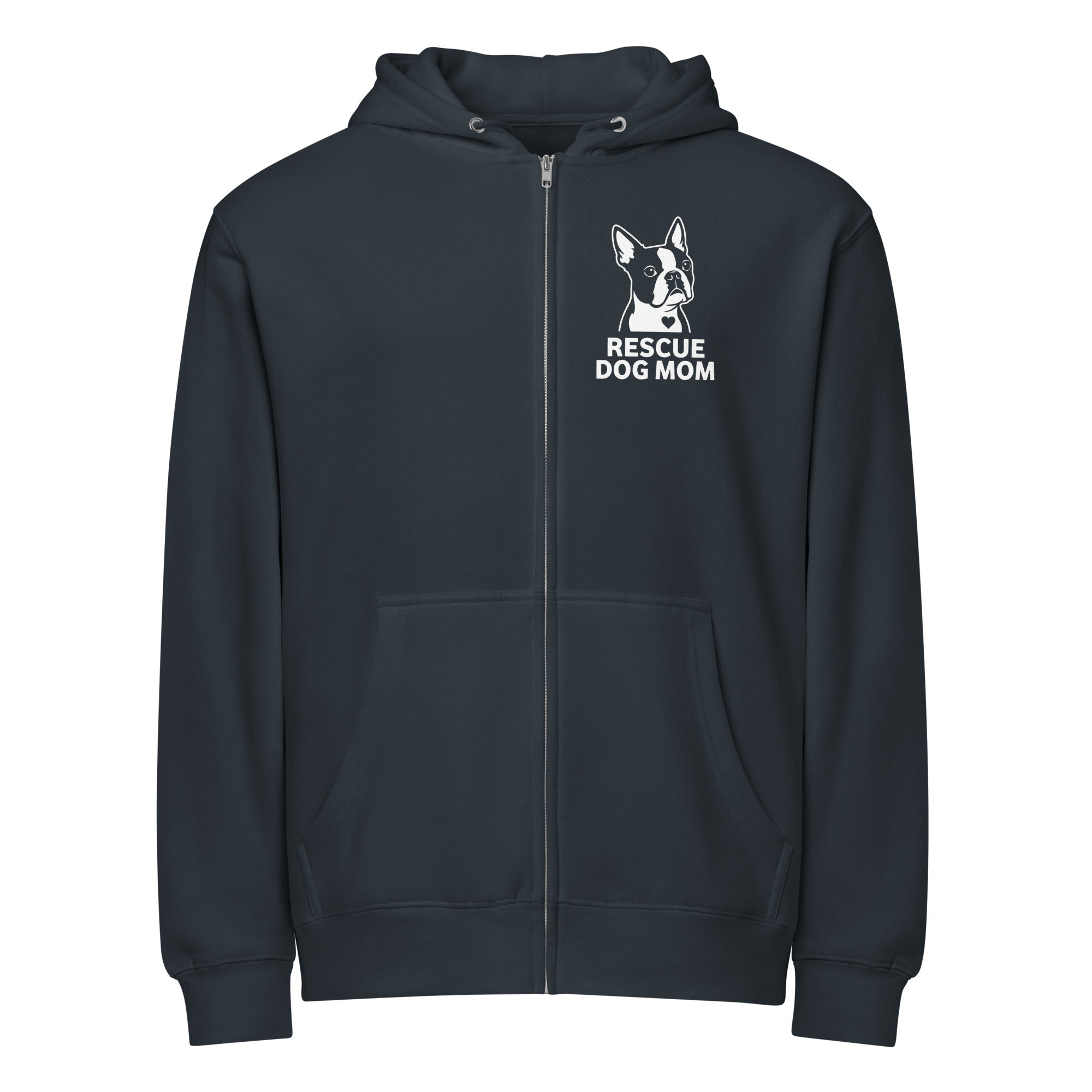 Rescue Dog Mom Premium Full Zip Hoodie . Navy