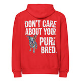 Colored Boston Terrier Dog - Don't Care About Your Pure Bred Premium Full Zip Hoodie . Red