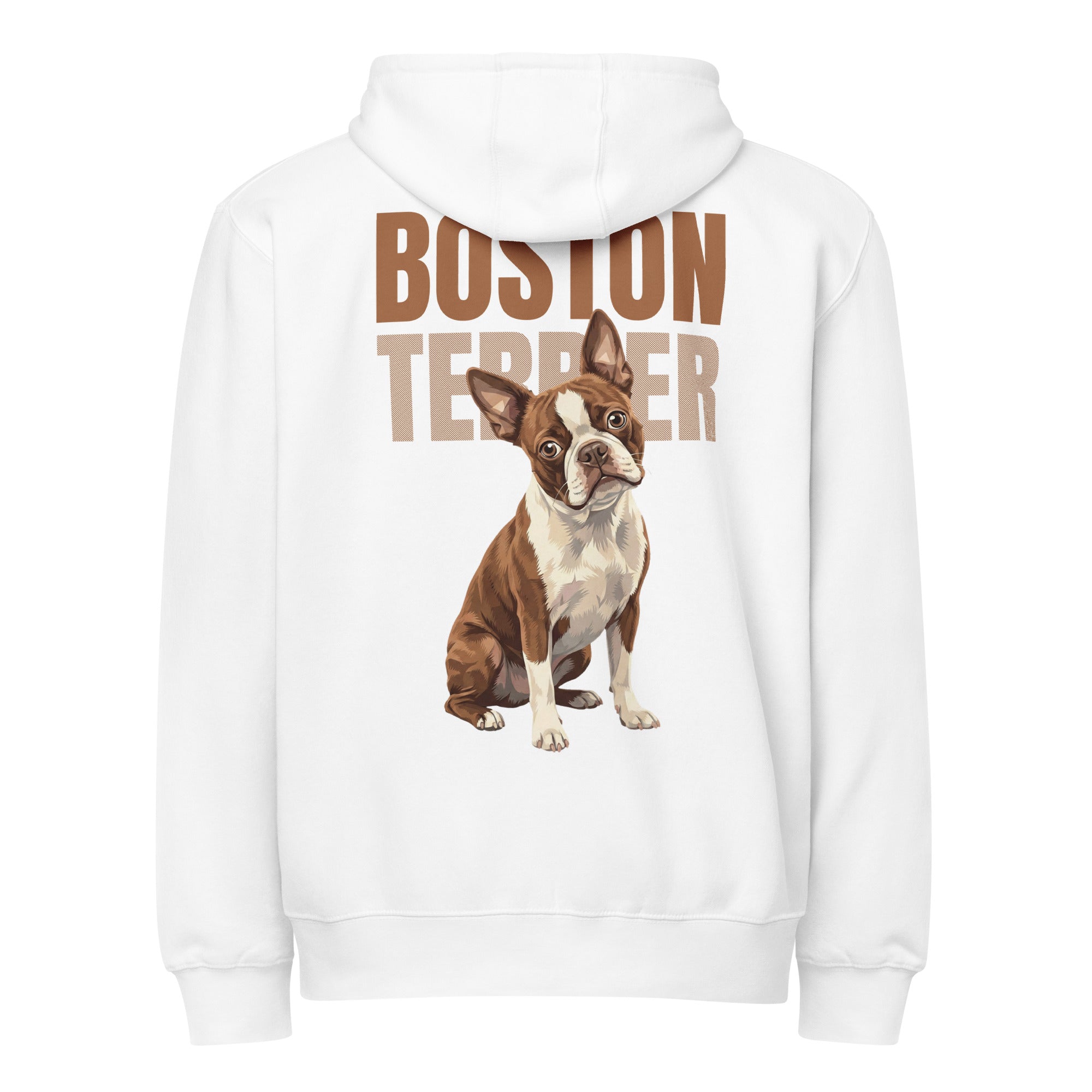 Brown Boston Terrier Dog Premium Full Zip Hoodie . White
