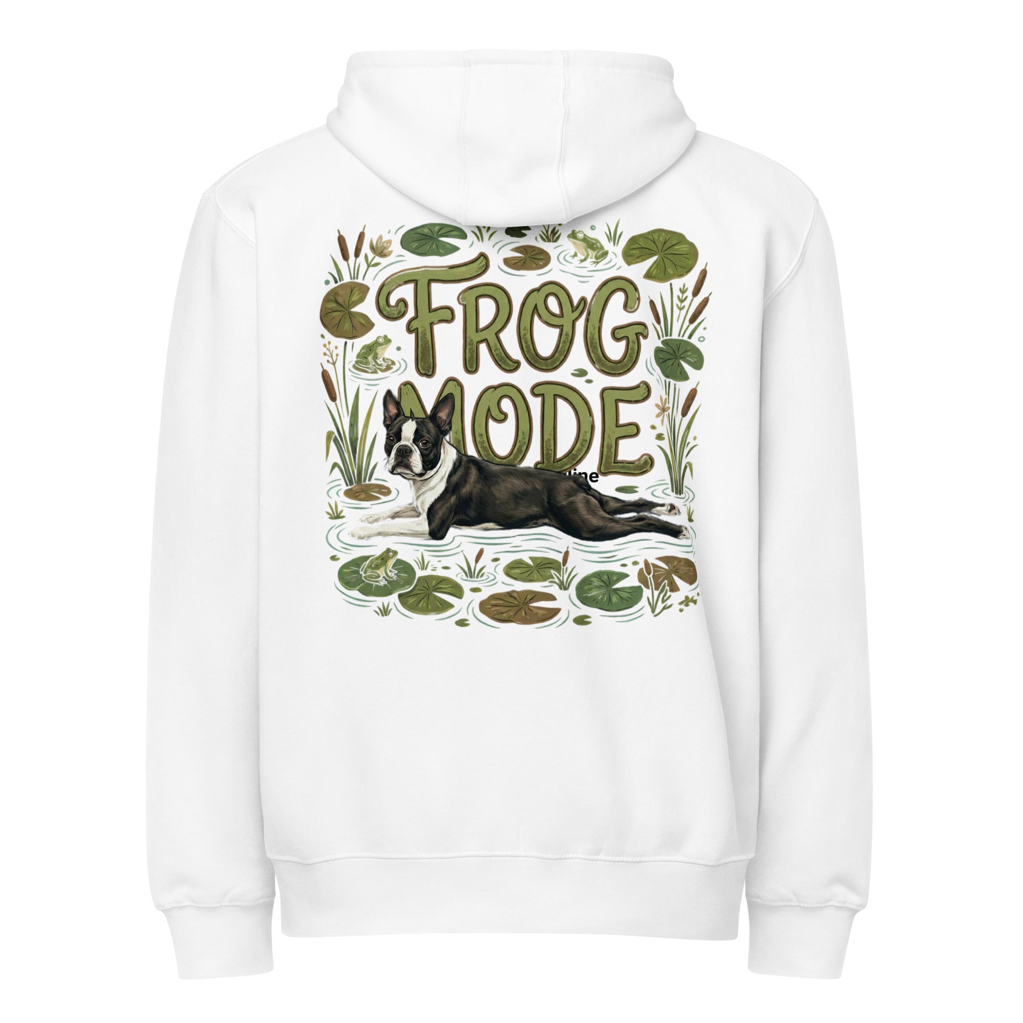Frog Mode Boston Terrier Dog Frog Legs Premium Full Zip Hoodie . White