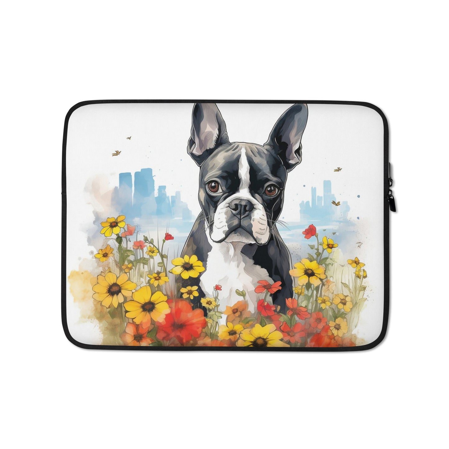 Boston Terrier Dog In A Garden Outside The City Laptop or Tablet Sleeve