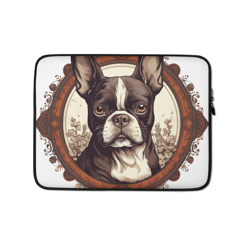Vintage-Inspired Red Brown Boston Terrier Laptop Sleeve