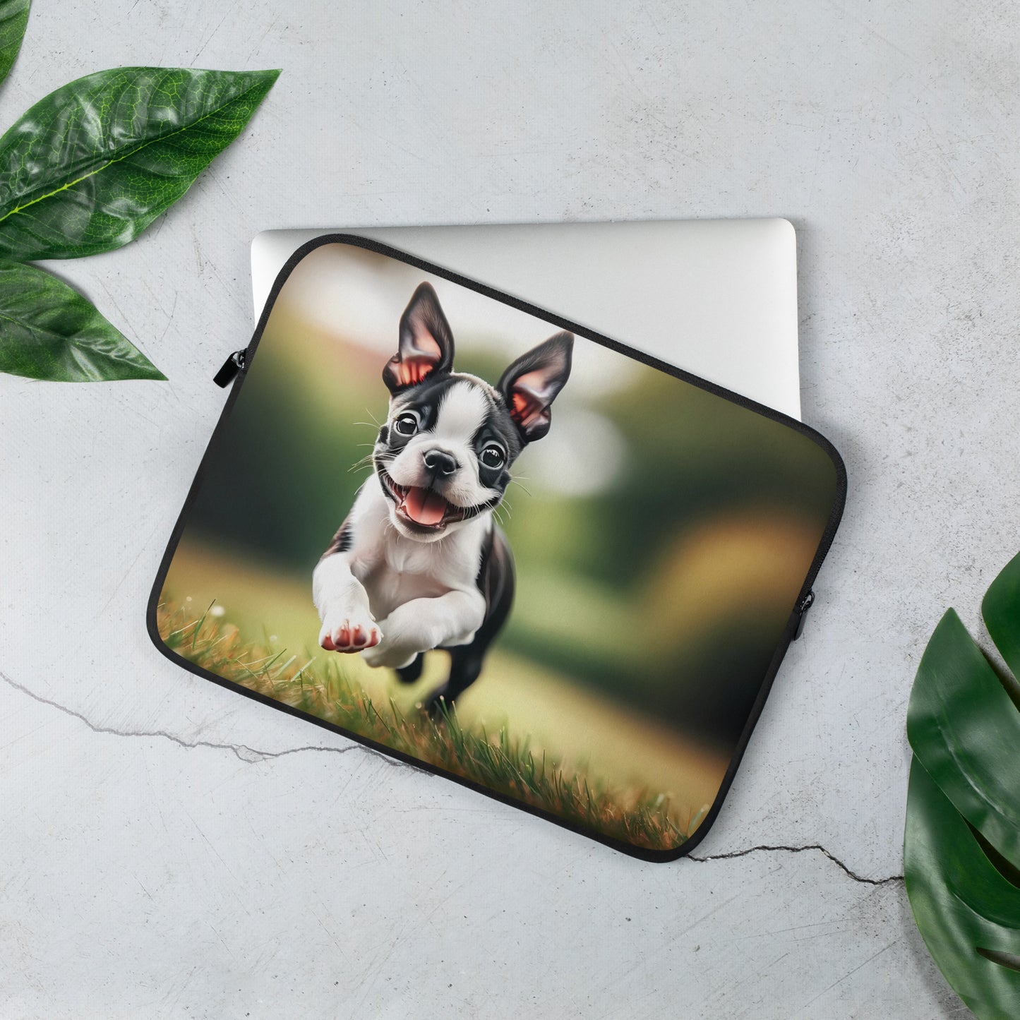 Playful Boston Terrier Puppy Laptop  or Tablet Sleeve