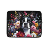Floral Boston Terrier Dog Laptop or Tablet Sleeve