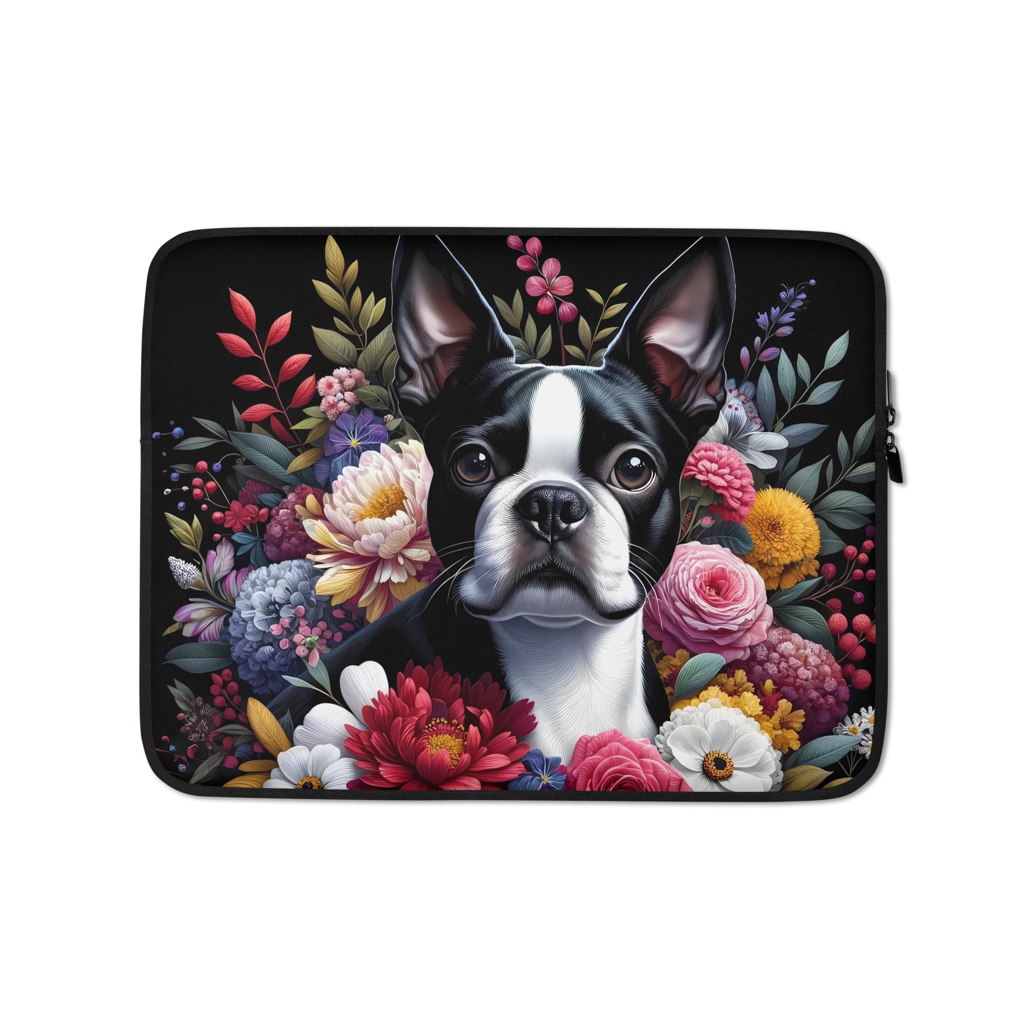Floral Boston Terrier Dog Laptop or Tablet Sleeve
