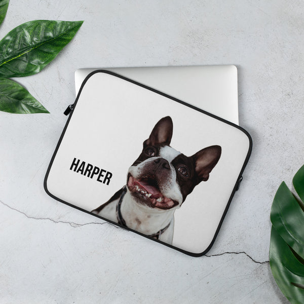 Dog Laptop Sleeve with Custom Portrait Personalized Dog Name