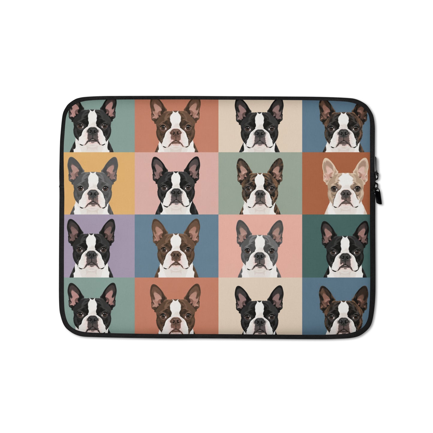 Pop Art Style Colored Boston Terriers Modern Tiles Pattern Laptop Sleeve . 13″