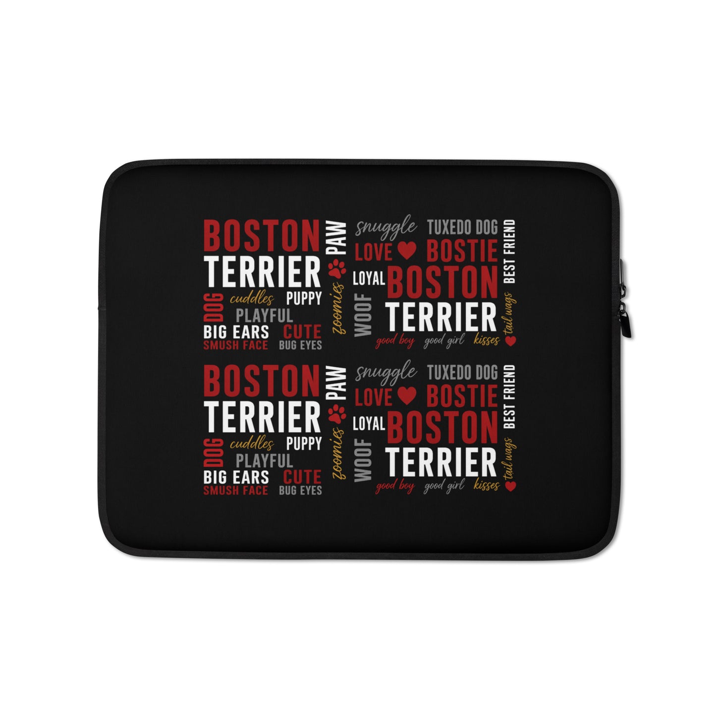 Boston Terrier World Collage Black Laptop Sleeve . 13″