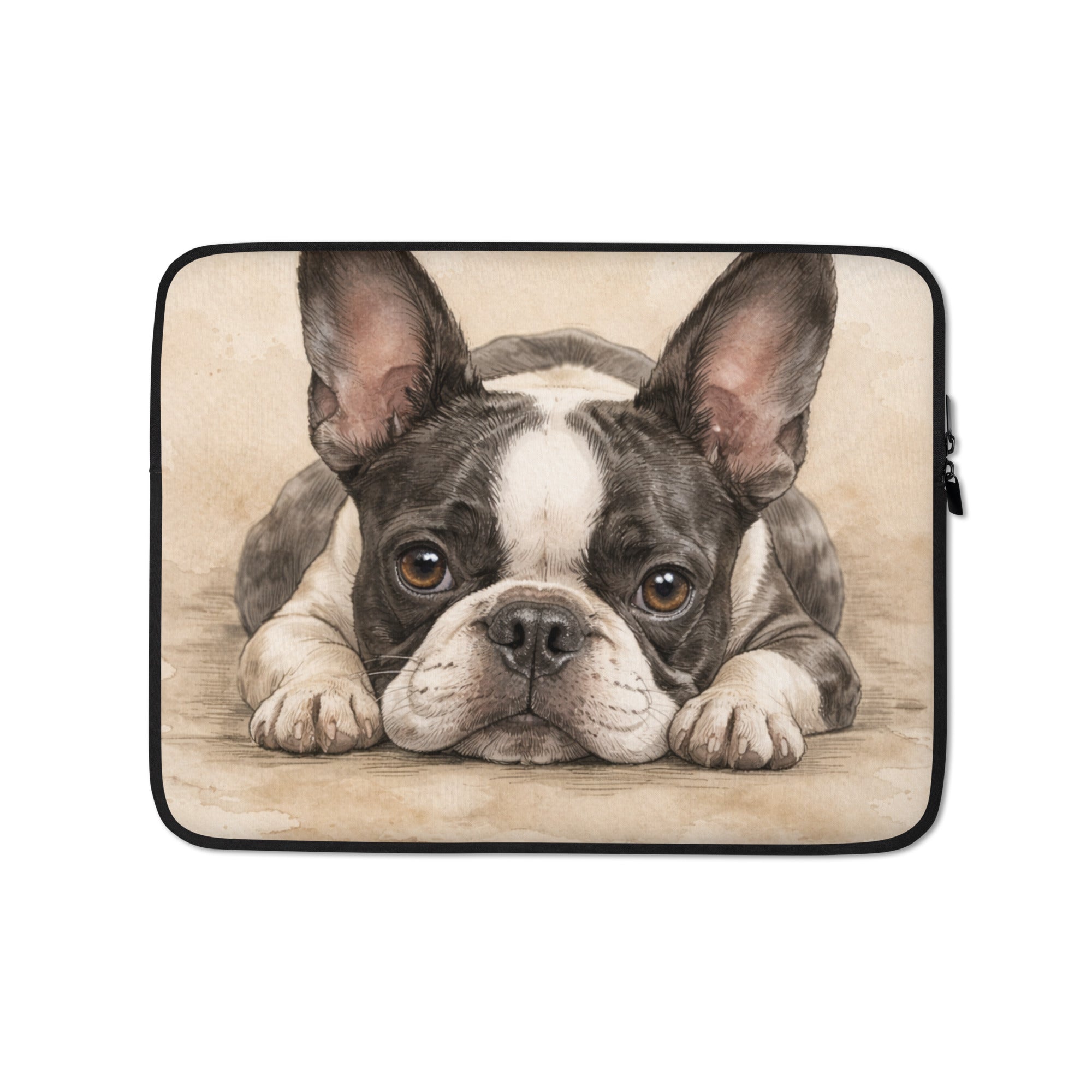 Watercolor Boston Terrier Dog Beige Laptop Sleeve . 13″