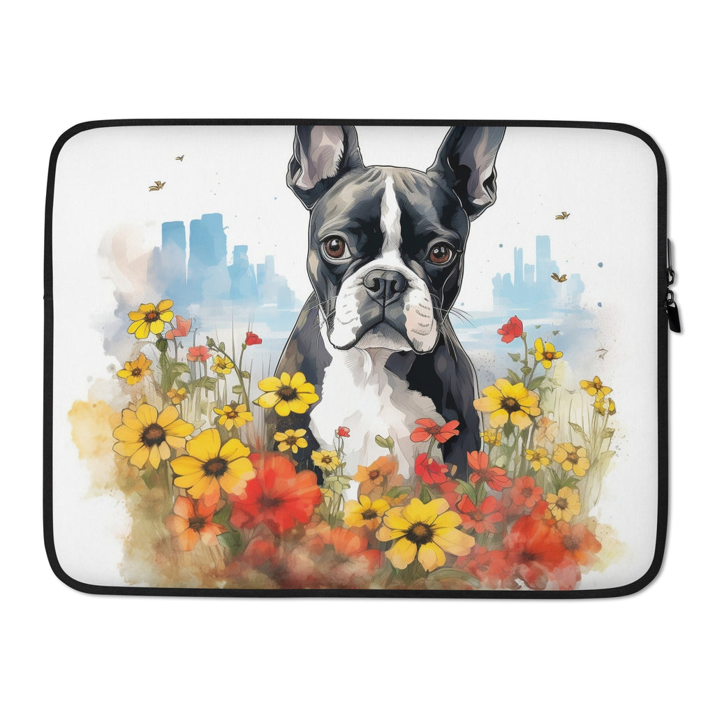 Boston Terrier Dog In A Garden Outside The City Laptop or Tablet Sleeve