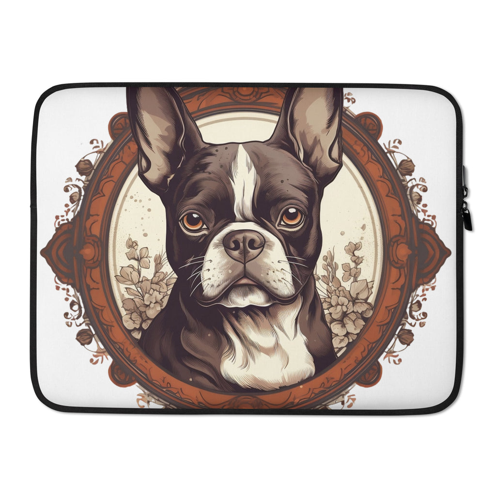 Vintage-Inspired Red Brown Boston Terrier Laptop or Tablet Sleeve