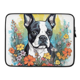 Boston Terrier Surrounded By Flowers Laptop or Tablet Sleeve
