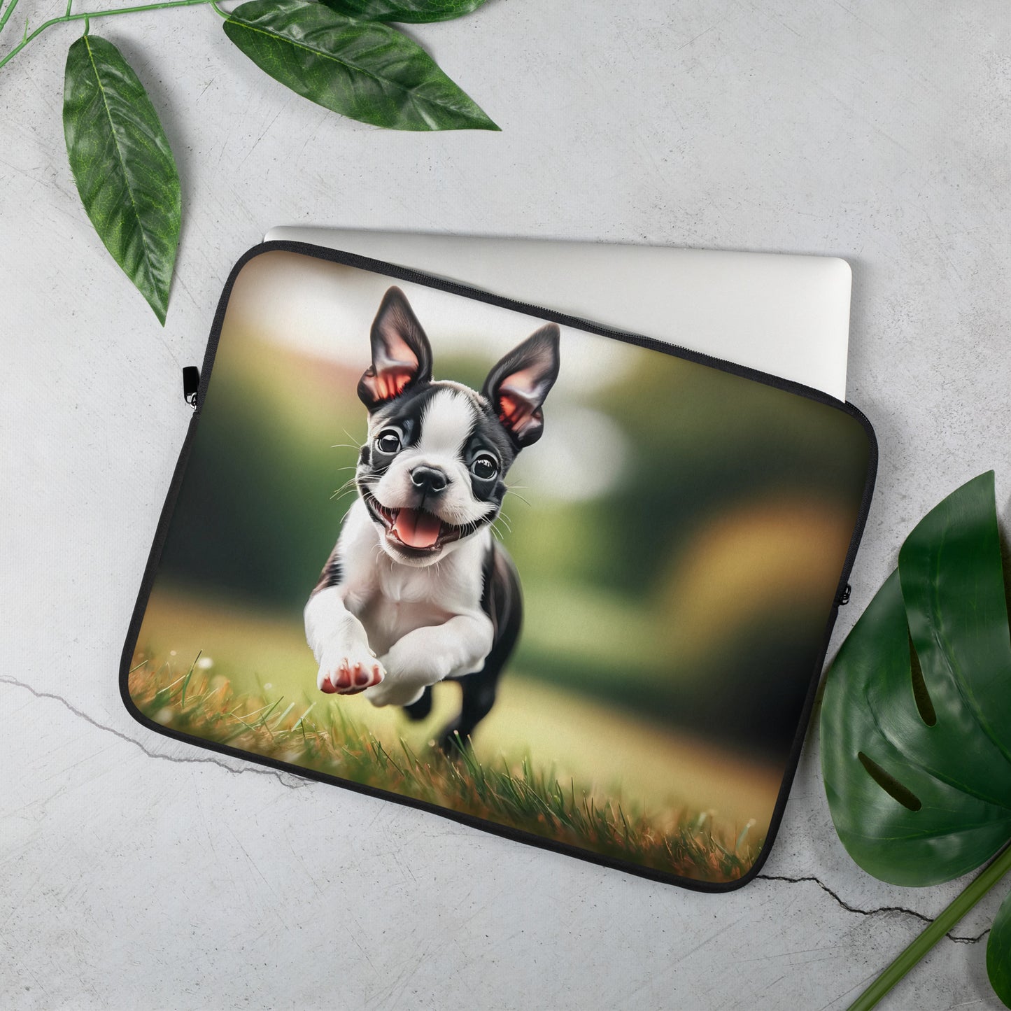 Playful Boston Terrier Puppy Laptop  or Tablet Sleeve
