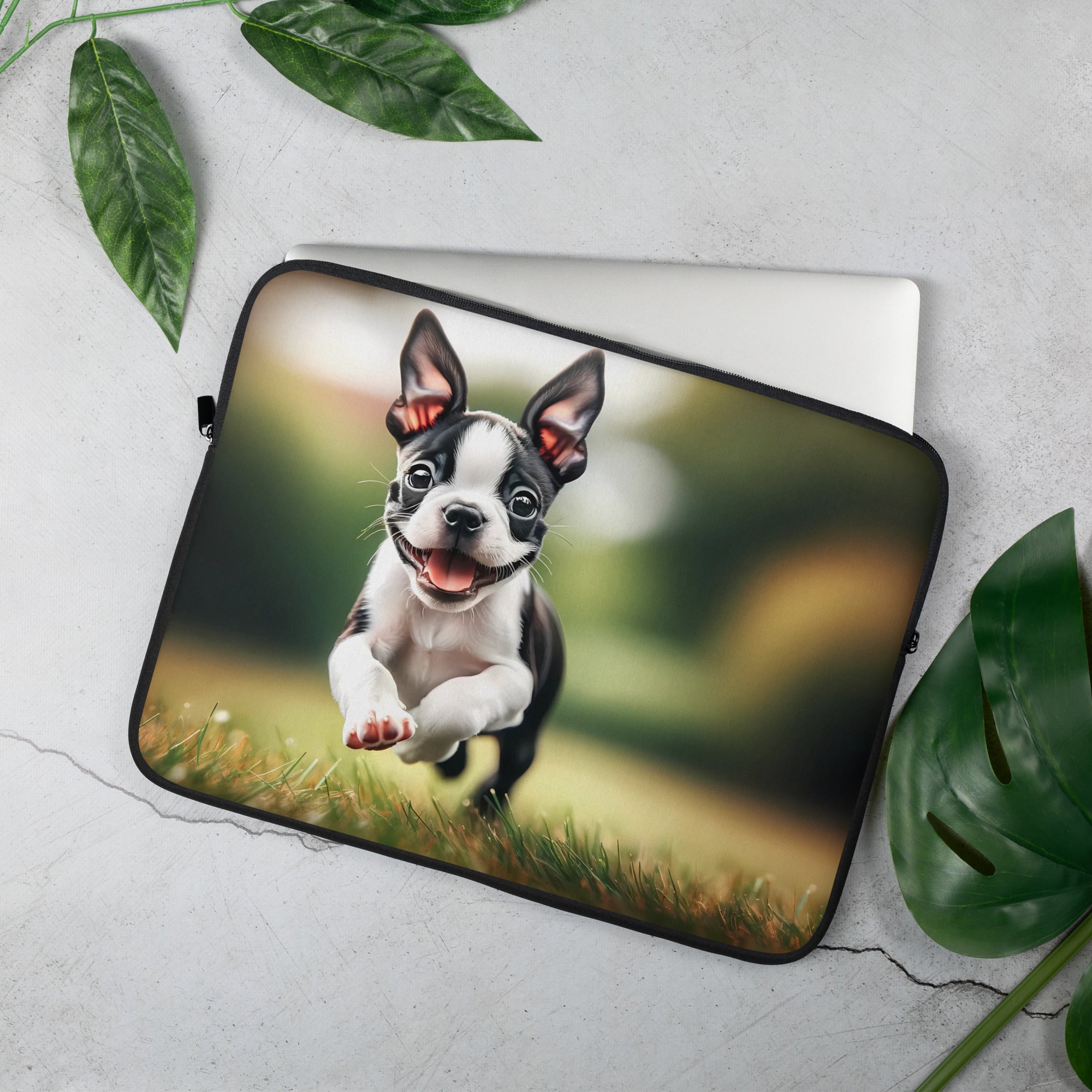Playful Boston Terrier Puppy Laptop  or Tablet Sleeve