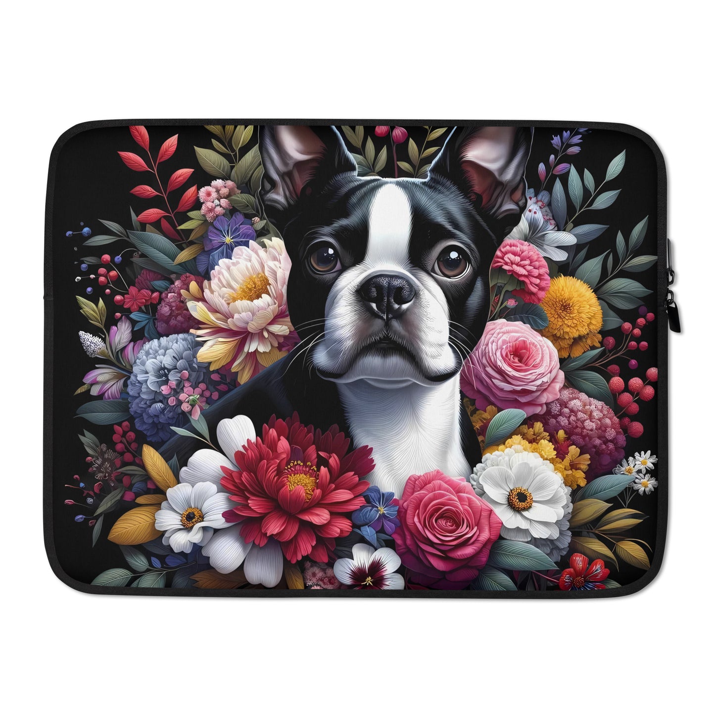 Floral Boston Terrier Dog Laptop or Tablet Sleeve