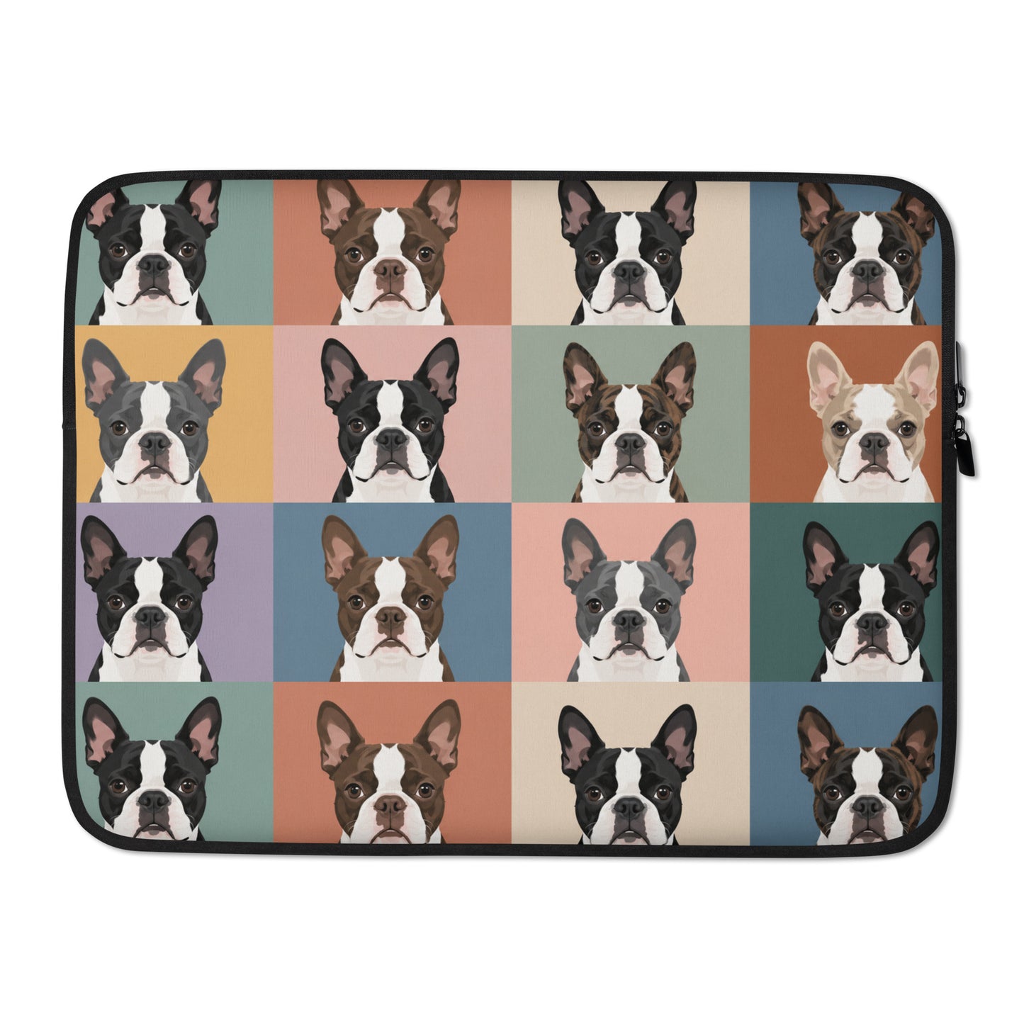 Pop Art Style Colored Boston Terriers Modern Tiles Pattern Laptop Sleeve . 15″