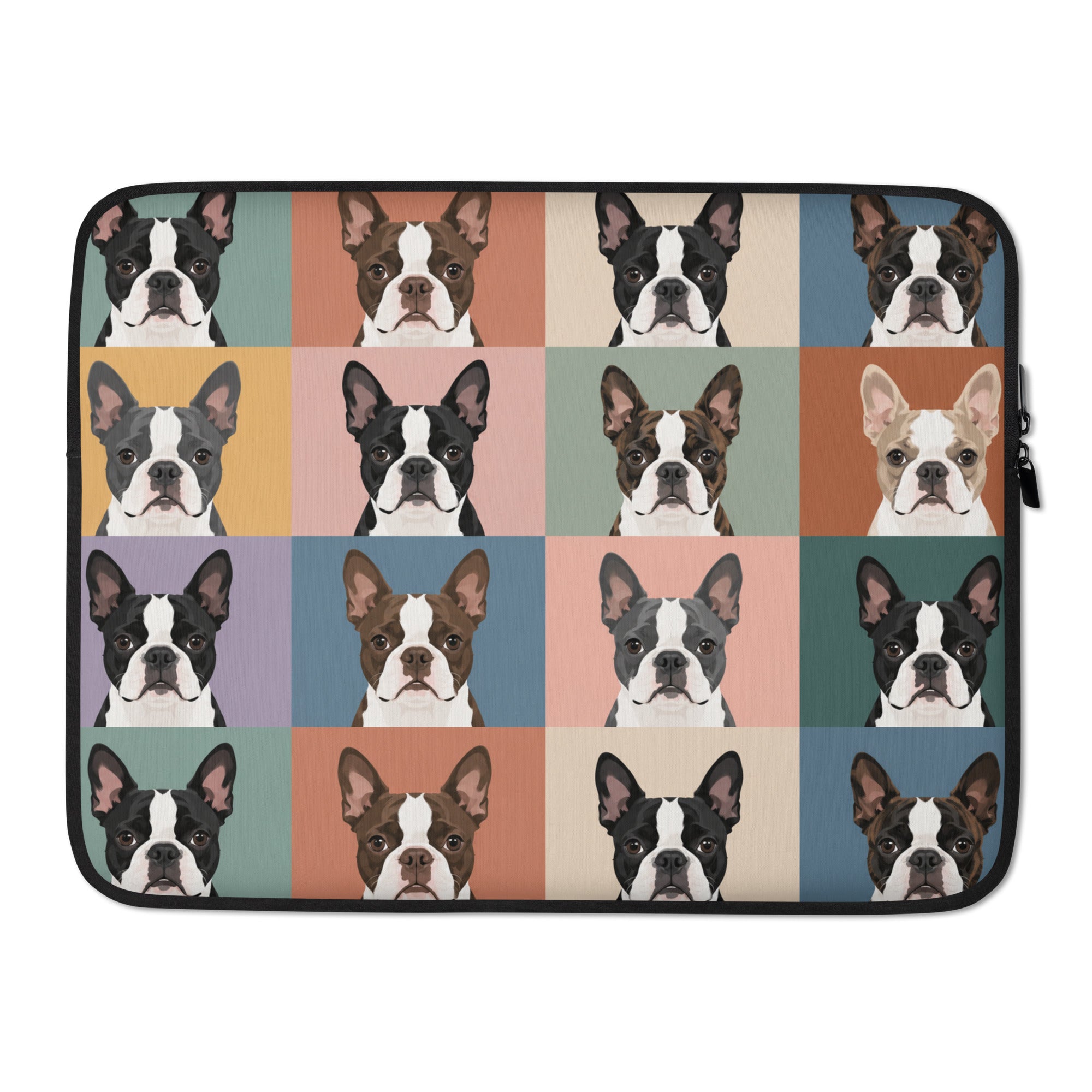 Pop Art Style Colored Boston Terriers Modern Tiles Pattern Laptop Sleeve . 15″