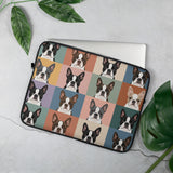 Pop Art Style Colored Boston Terriers Modern Tiles Pattern Laptop Sleeve .