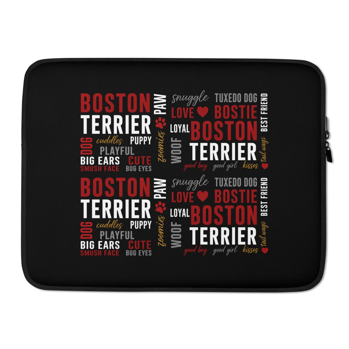 Boston Terrier World Collage Black Laptop Sleeve . 15″