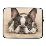Watercolor Boston Terrier Dog Beige Laptop Sleeve . 15″