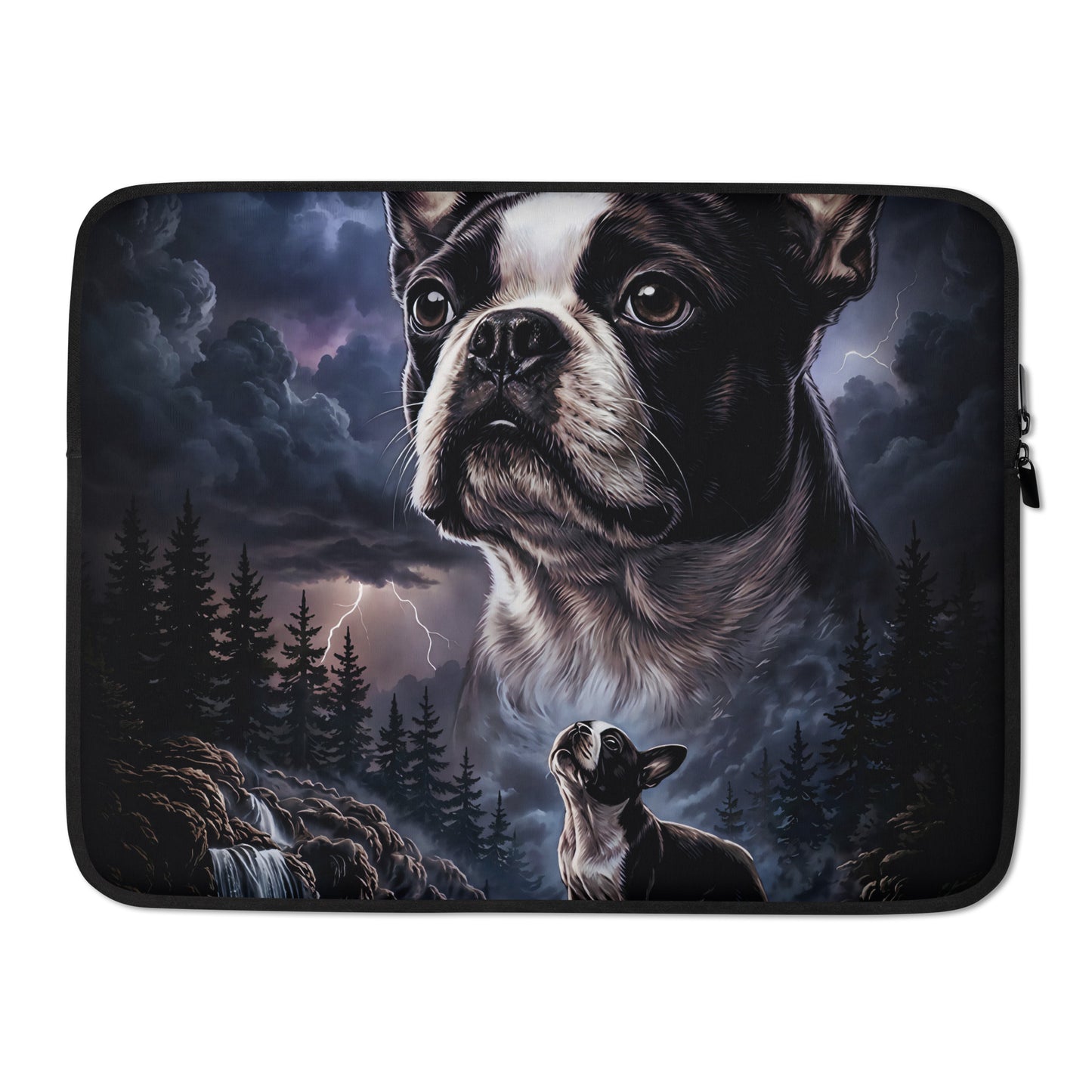 Storm Guardian Majestic Boston Terrier Night Art Laptop Sleeve . 15″