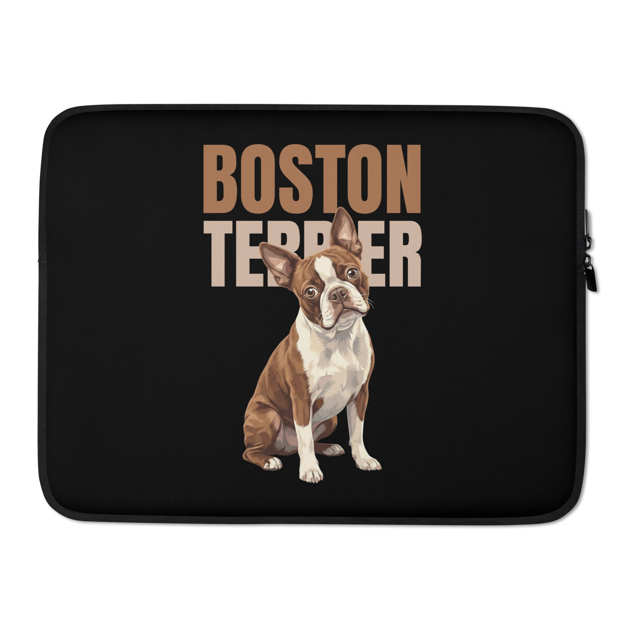 Brown Red Boston Terrier Dog Laptop Sleeve . 15″