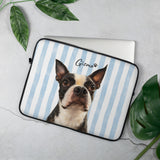 Custom Striped Dog Portait Laptop Sleeve .