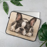 Watercolor Boston Terrier Dog Beige Laptop Sleeve .
