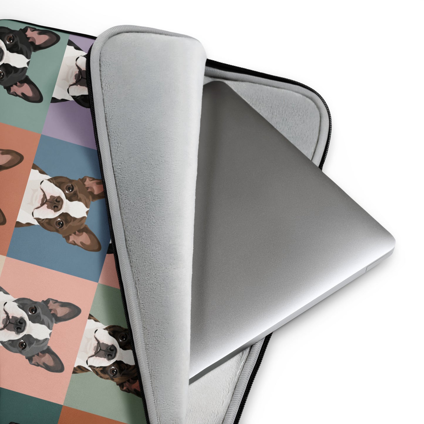 Pop Art Style Colored Boston Terriers Modern Tiles Pattern Laptop Sleeve .