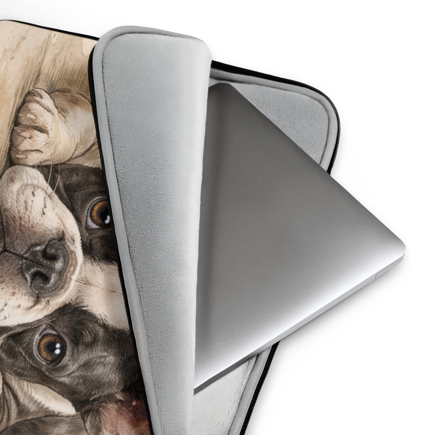 Watercolor Boston Terrier Dog Beige Laptop Sleeve .