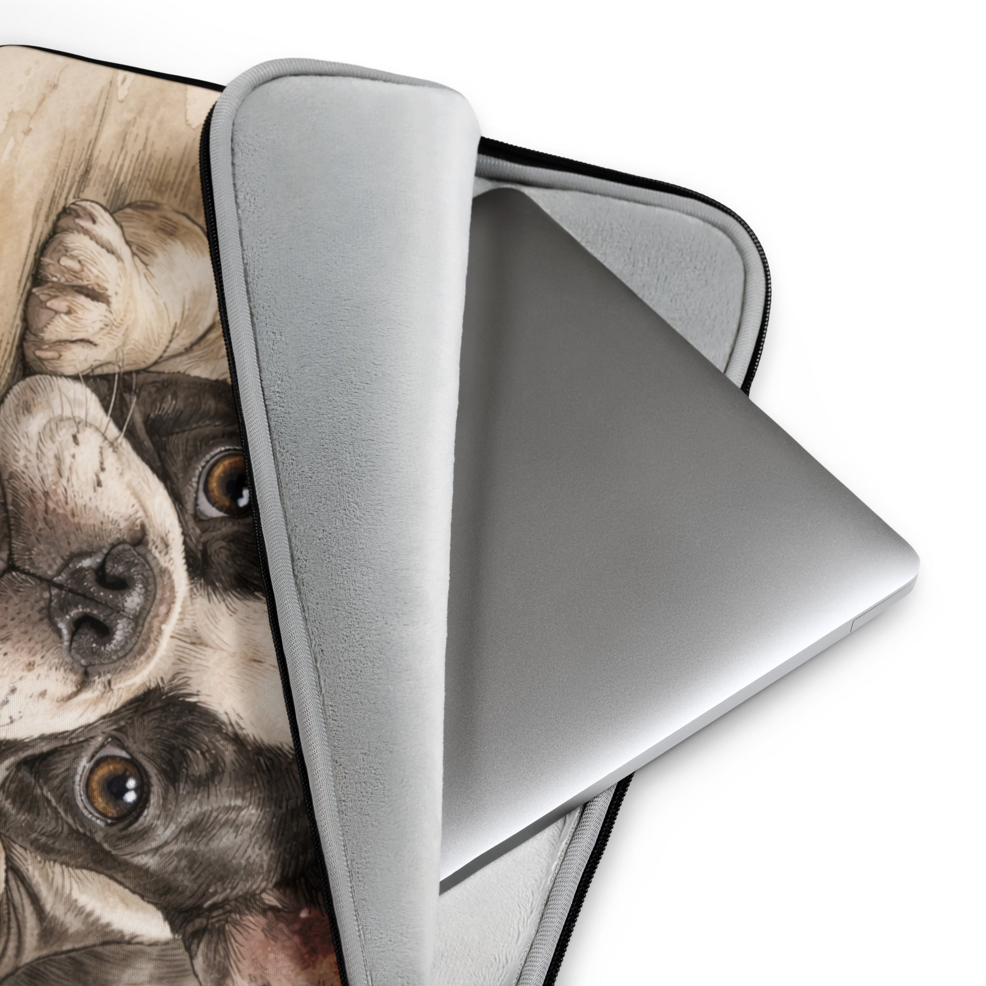 Watercolor Boston Terrier Dog Beige Laptop Sleeve .