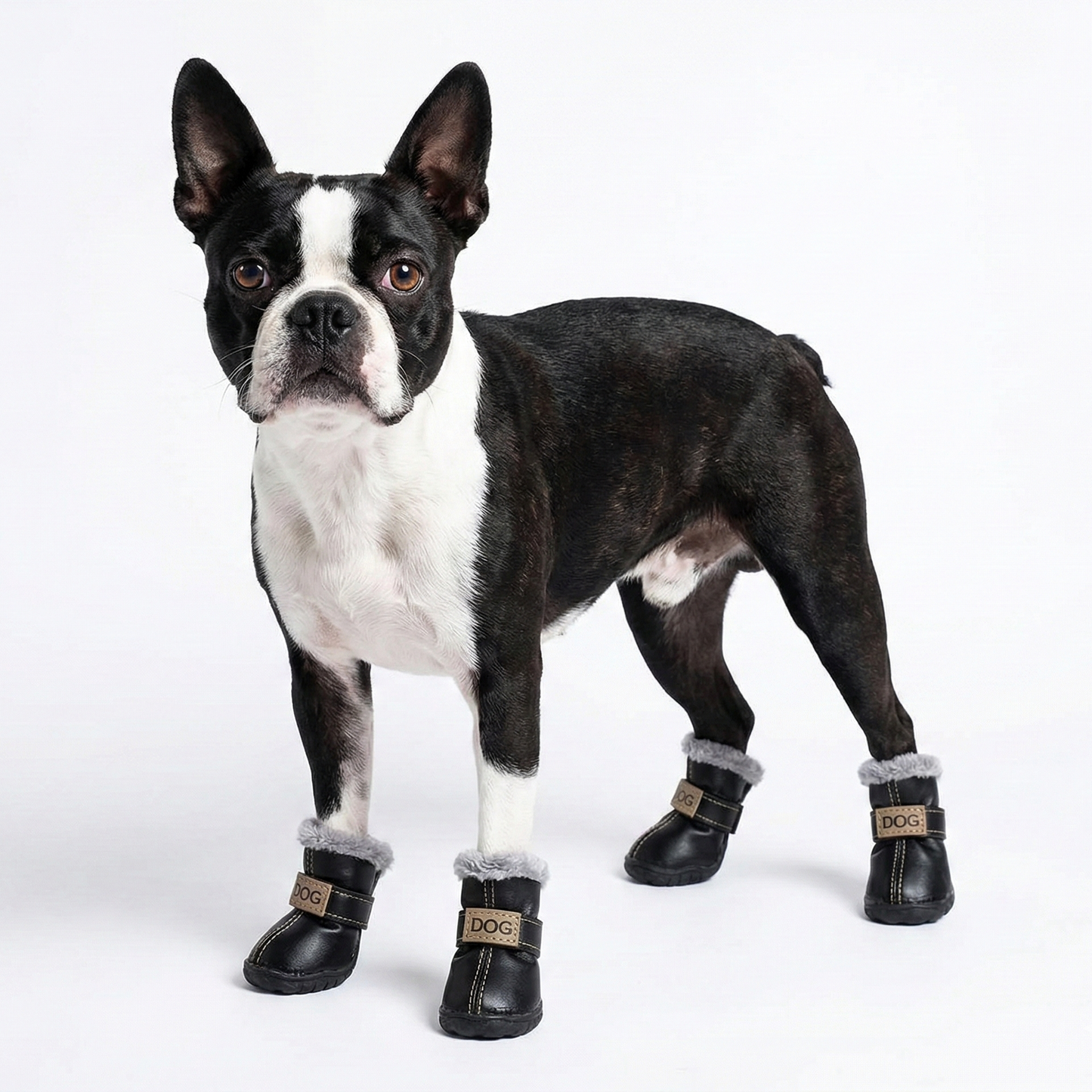 Leather Dog Snow Boots With Fur Lining To Keep Paws Warm .