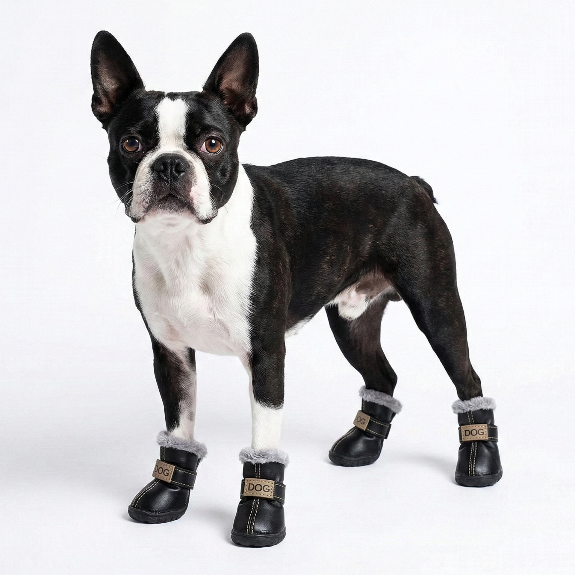 Leather Dog Snow Boots With Fur Lining To Keep Paws Warm .