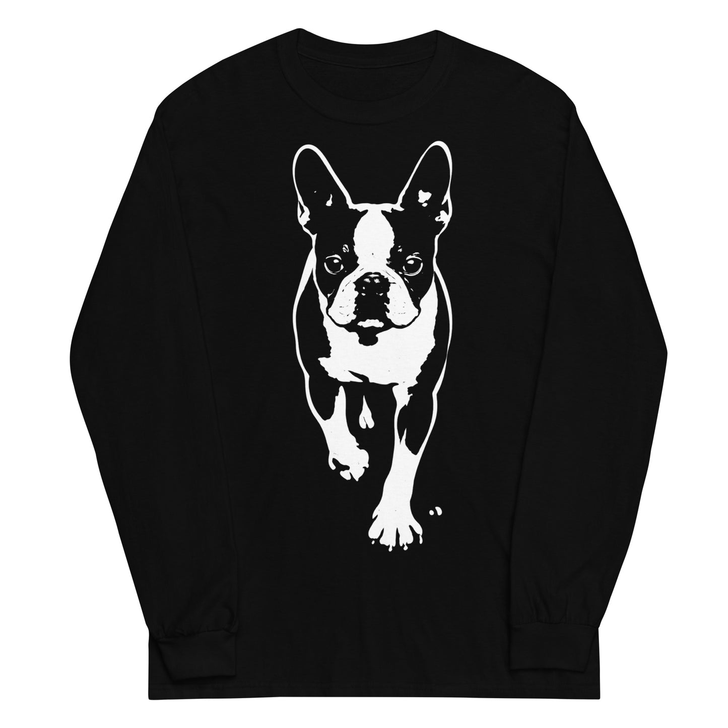 Boston Terrier Stencil Graphic – Minimalist Dog Lover Unisex Long Sleeve Shirt . Black