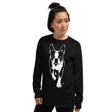 Boston Terrier Stencil Graphic – Minimalist Dog Lover Unisex Long Sleeve Shirt .