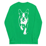 Boston Terrier Stencil Graphic – Minimalist Dog Lover Unisex Long Sleeve Shirt . Irish Green