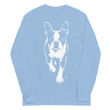 Boston Terrier Stencil Graphic – Minimalist Dog Lover Unisex Long Sleeve Shirt . Light Blue