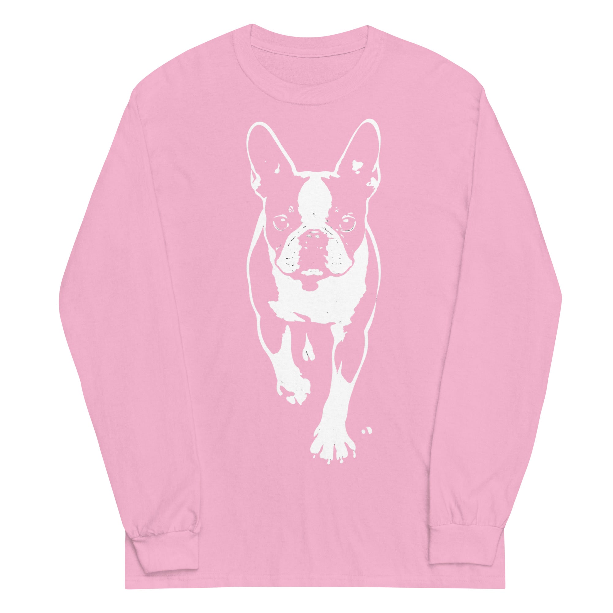 Boston Terrier Stencil Graphic – Minimalist Dog Lover Unisex Long Sleeve Shirt . Light Pink