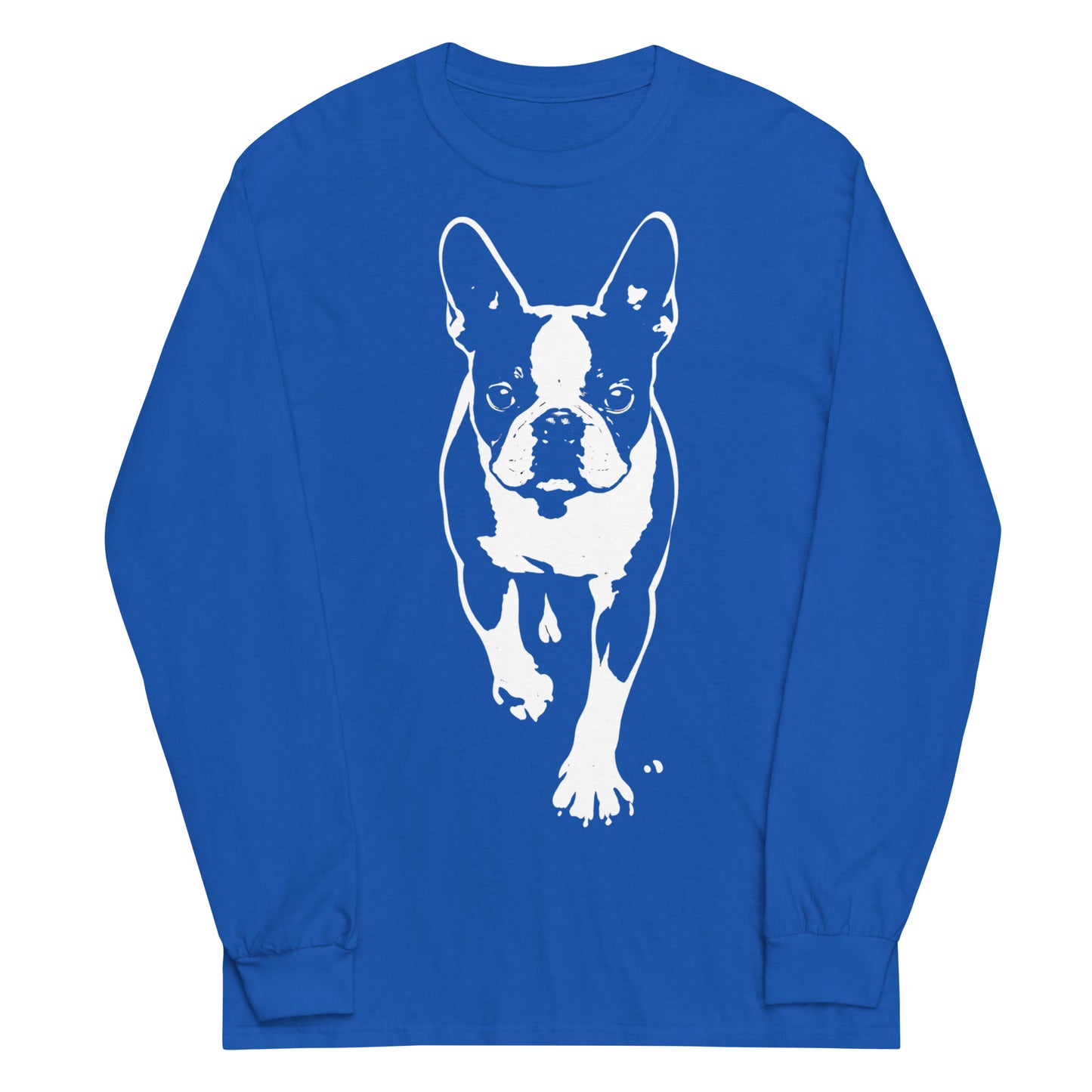 Boston Terrier Stencil Graphic – Minimalist Dog Lover Unisex Long Sleeve Shirt . Royal