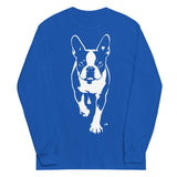 Boston Terrier Stencil Graphic – Minimalist Dog Lover Unisex Long Sleeve Shirt . Royal