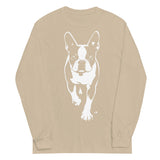 Boston Terrier Stencil Graphic – Minimalist Dog Lover Unisex Long Sleeve Shirt . Sand
