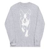 Boston Terrier Stencil Graphic – Minimalist Dog Lover Unisex Long Sleeve Shirt . Sport Grey
