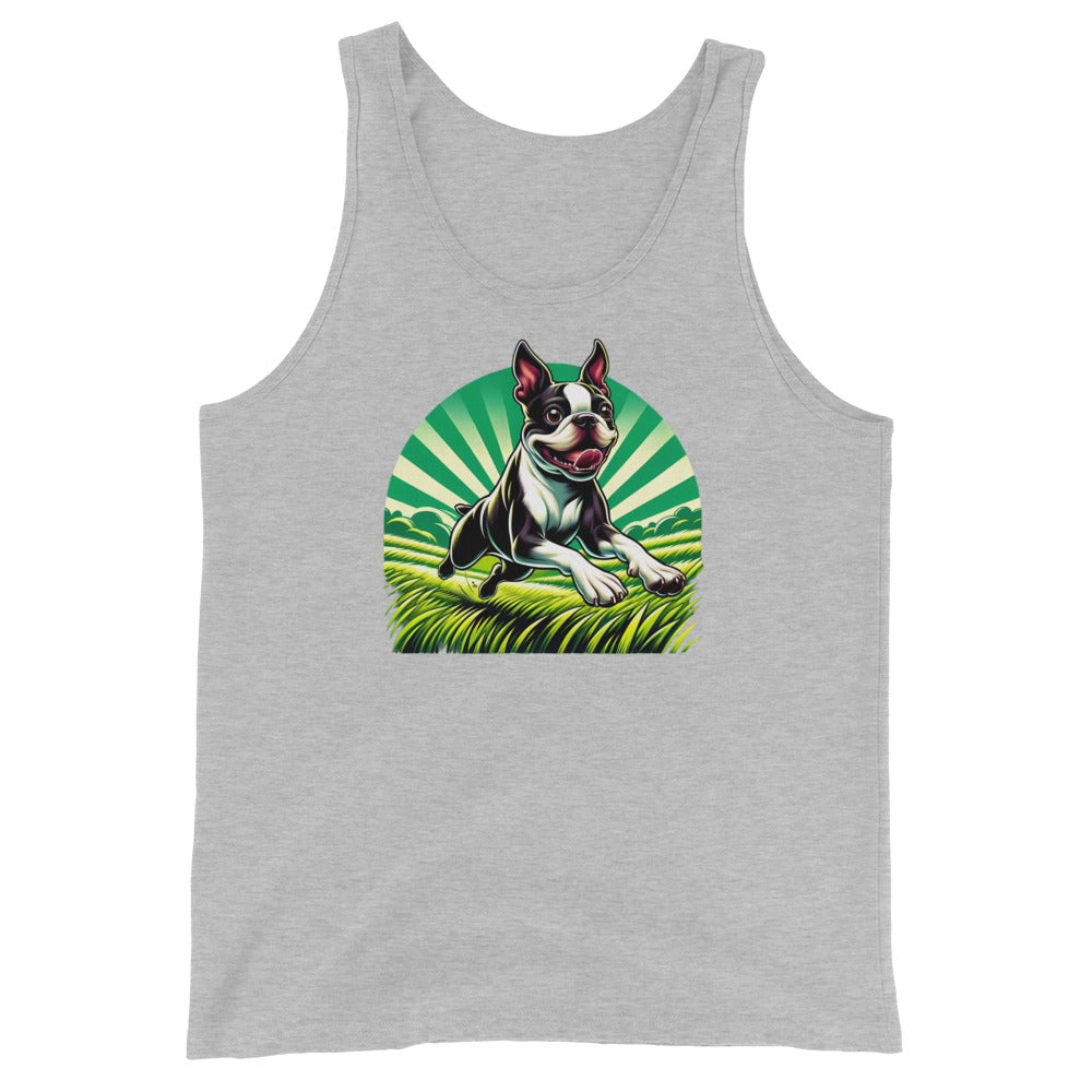 Boston Terrier Dog Running Free Unisex Tank Top