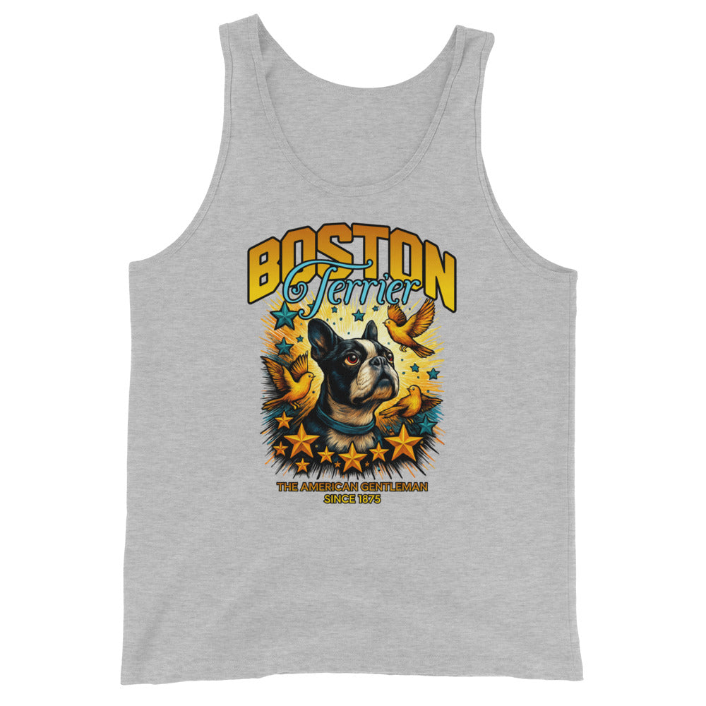 Stars And Birds Boston Terrier Dog Since 1875 Unisex Tank Top . Athletic Heather